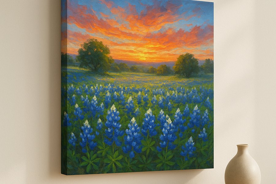 Canvas print hanging on a living room wall