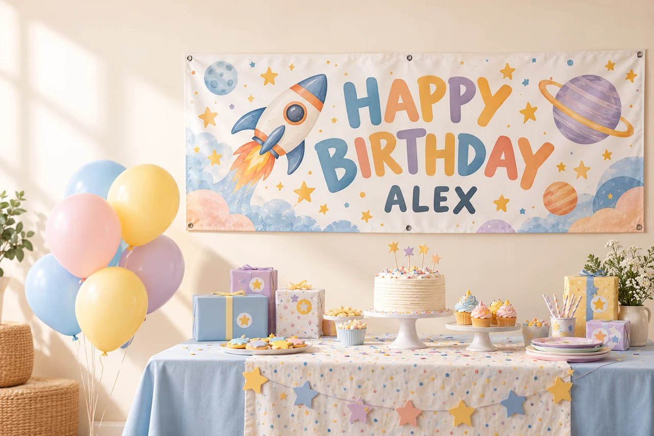 Kids’ birthdays illustrative custom-print scene