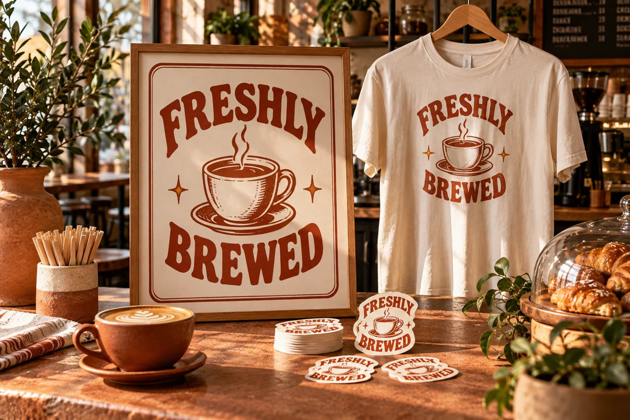 Restaurants & cafés illustrative custom-print scene