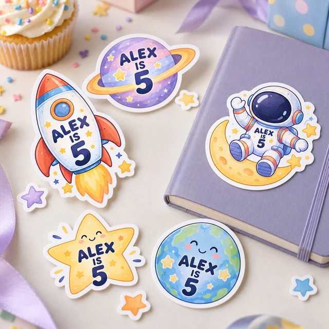 Kids’ birthdays die cut sticker inspiration