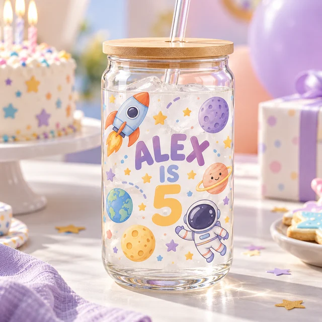 Kids’ birthdays glass can cup inspiration