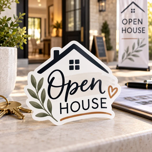 Real estate & open houses die cut sticker inspiration