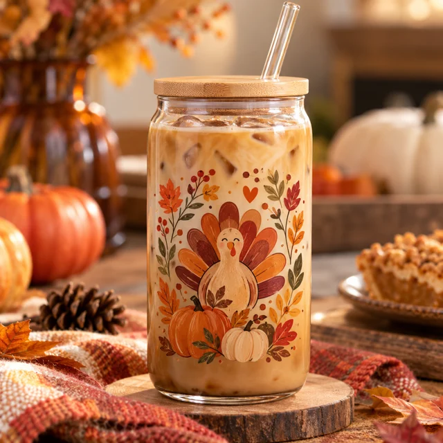 Thanksgiving glass can cup inspiration