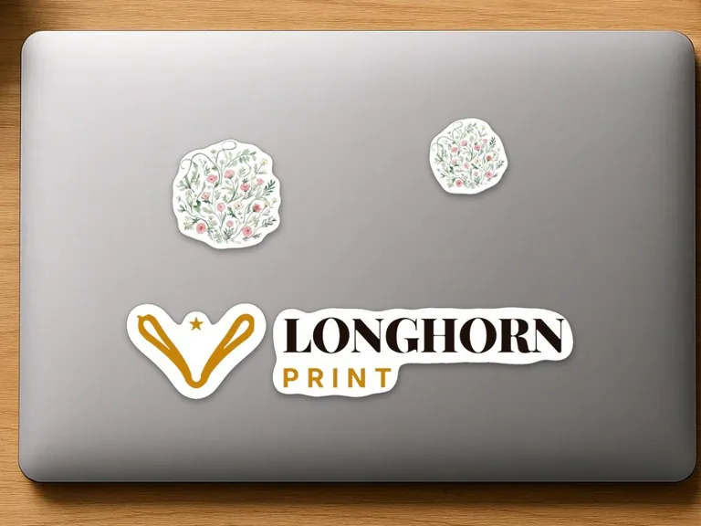 Die-cut stickers with a white edge on a laptop