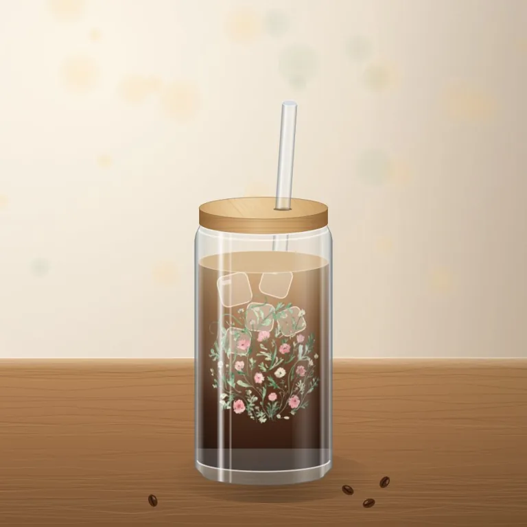 Custom 16 oz glass can cup with a printed wrap, bamboo lid and straw
