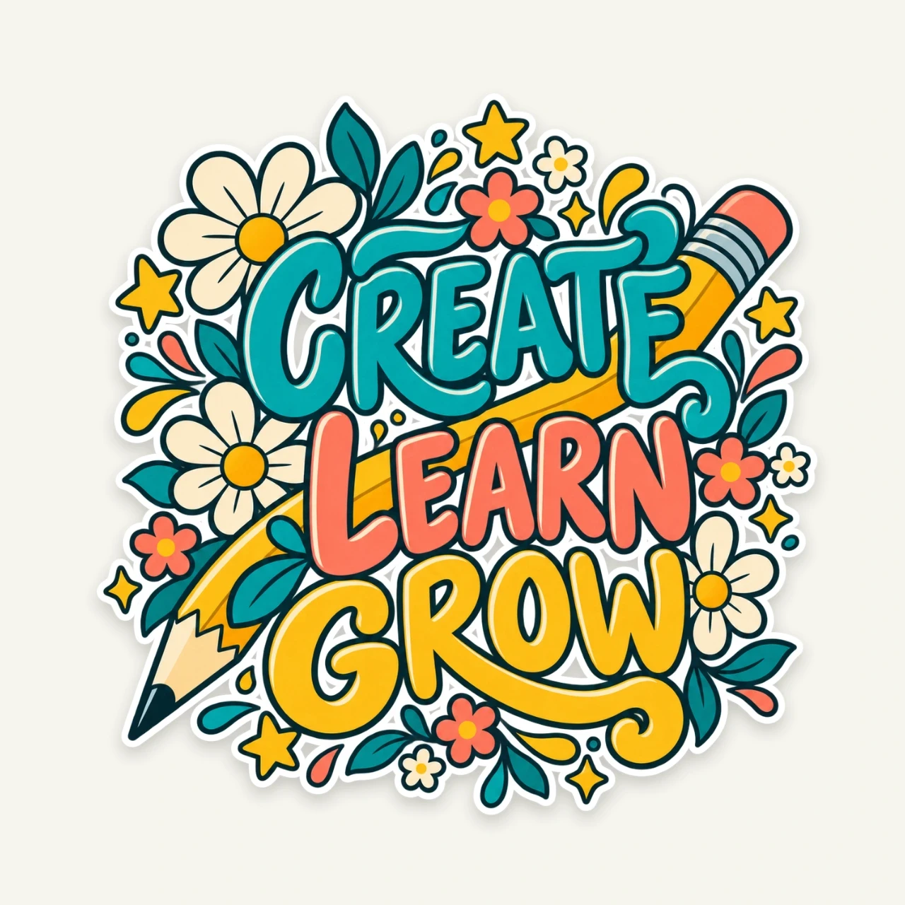 Create Learn Grow printed on Die-Cut Sticker