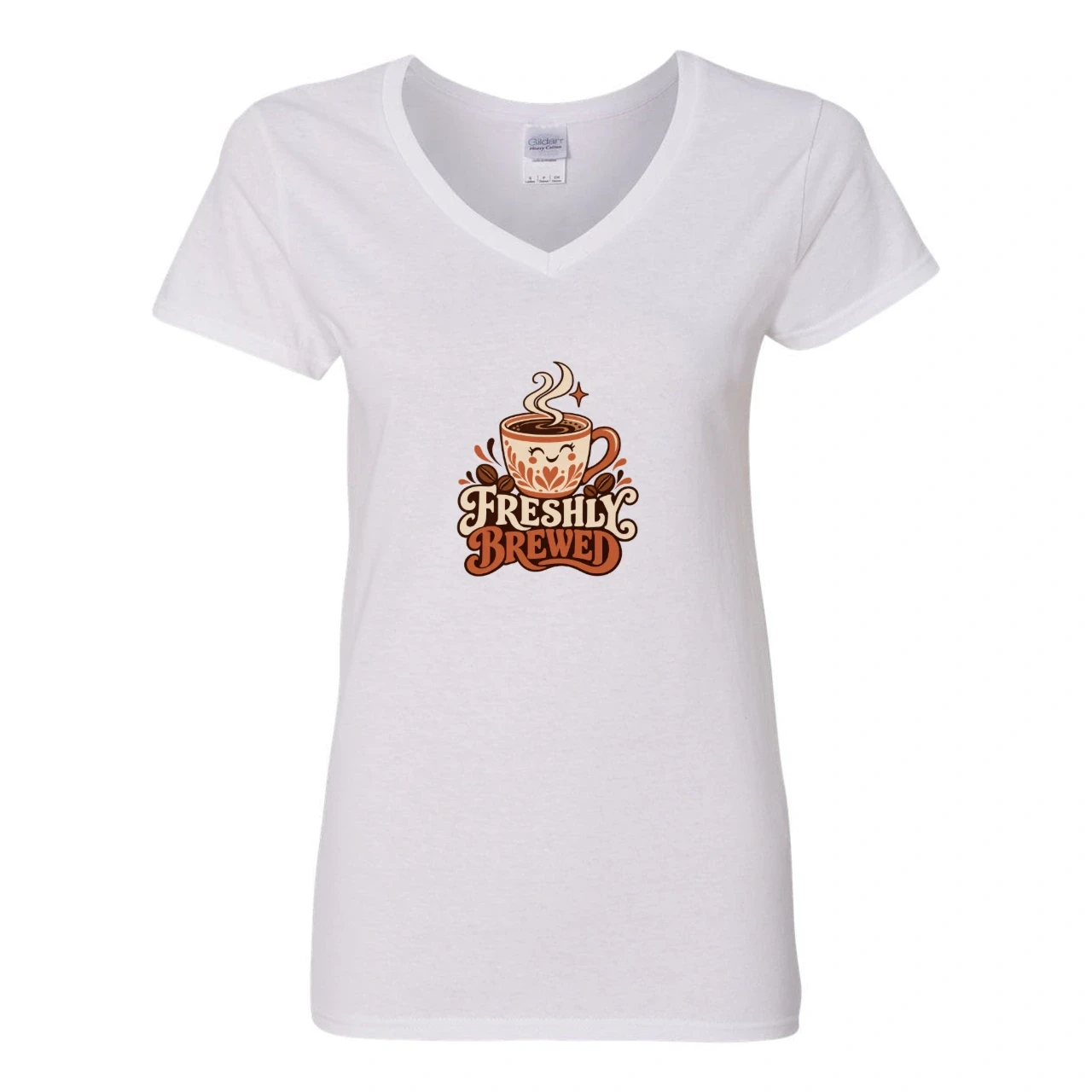 Freshly Brewed printed on Custom Women’s V-Neck T-Shirt