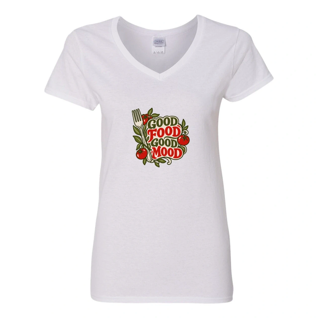 Good Food Good Mood printed on Custom Women’s V-Neck T-Shirt