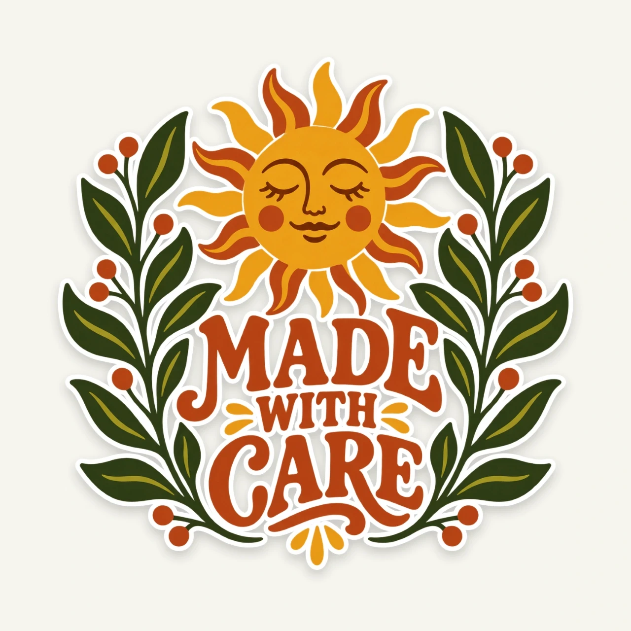 Made With Care printed on Die-Cut Sticker