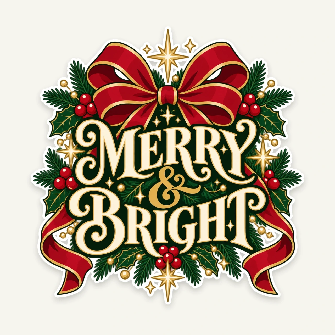 Merry and Bright printed on Die-Cut Sticker