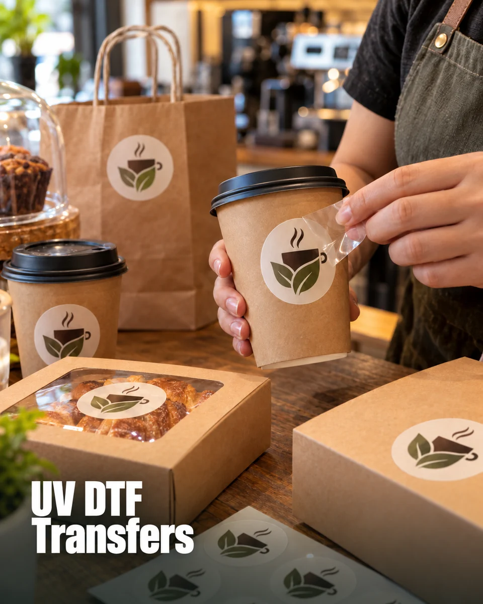 UV DTF and packaging details · Cafe & local shop