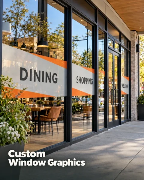 Shopping plaza window graphics · Community business lifestyle printing idea