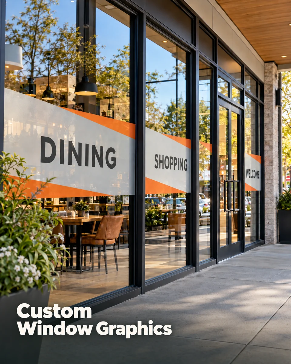 Shopping plaza window graphics · Community business inspiration