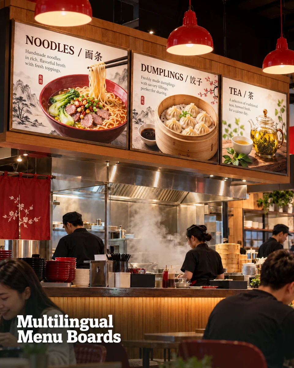 Multilingual restaurant menus · Houston neighborhood inspiration