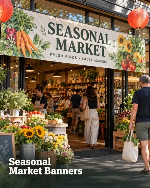 Seasonal market banners · Houston neighborhood lifestyle printing idea