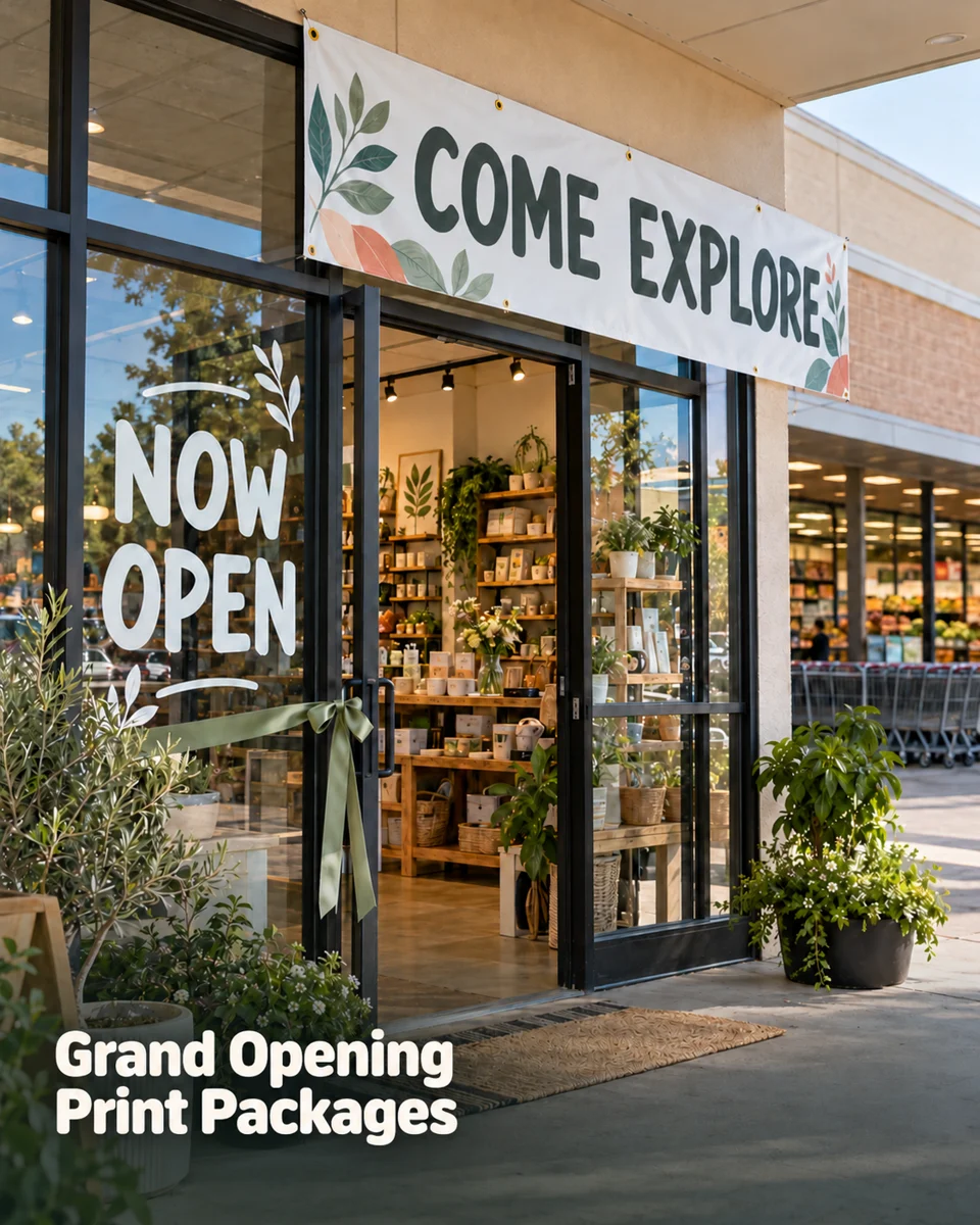 Local grand opening · Neighborhood favorites illustrative printing inspiration